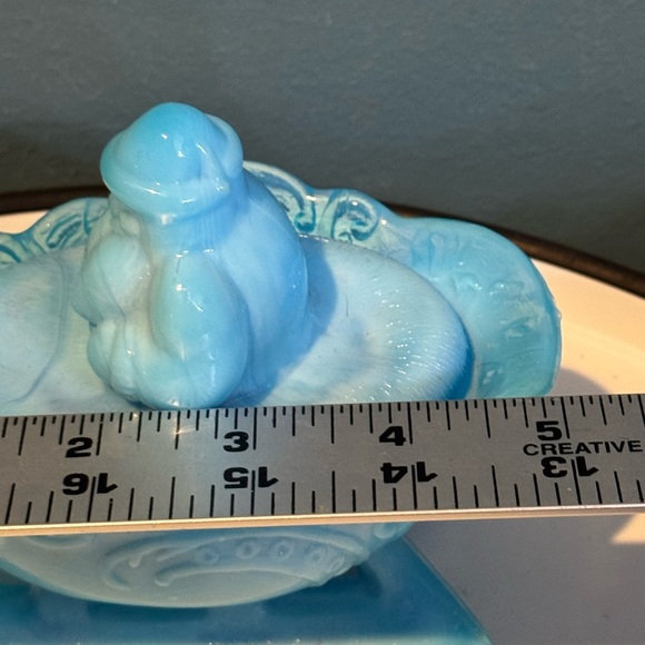 Vintage Westmoreland Blue Swirl Milk Glass Santa Covered Candy Dish - Picture 6 of 7